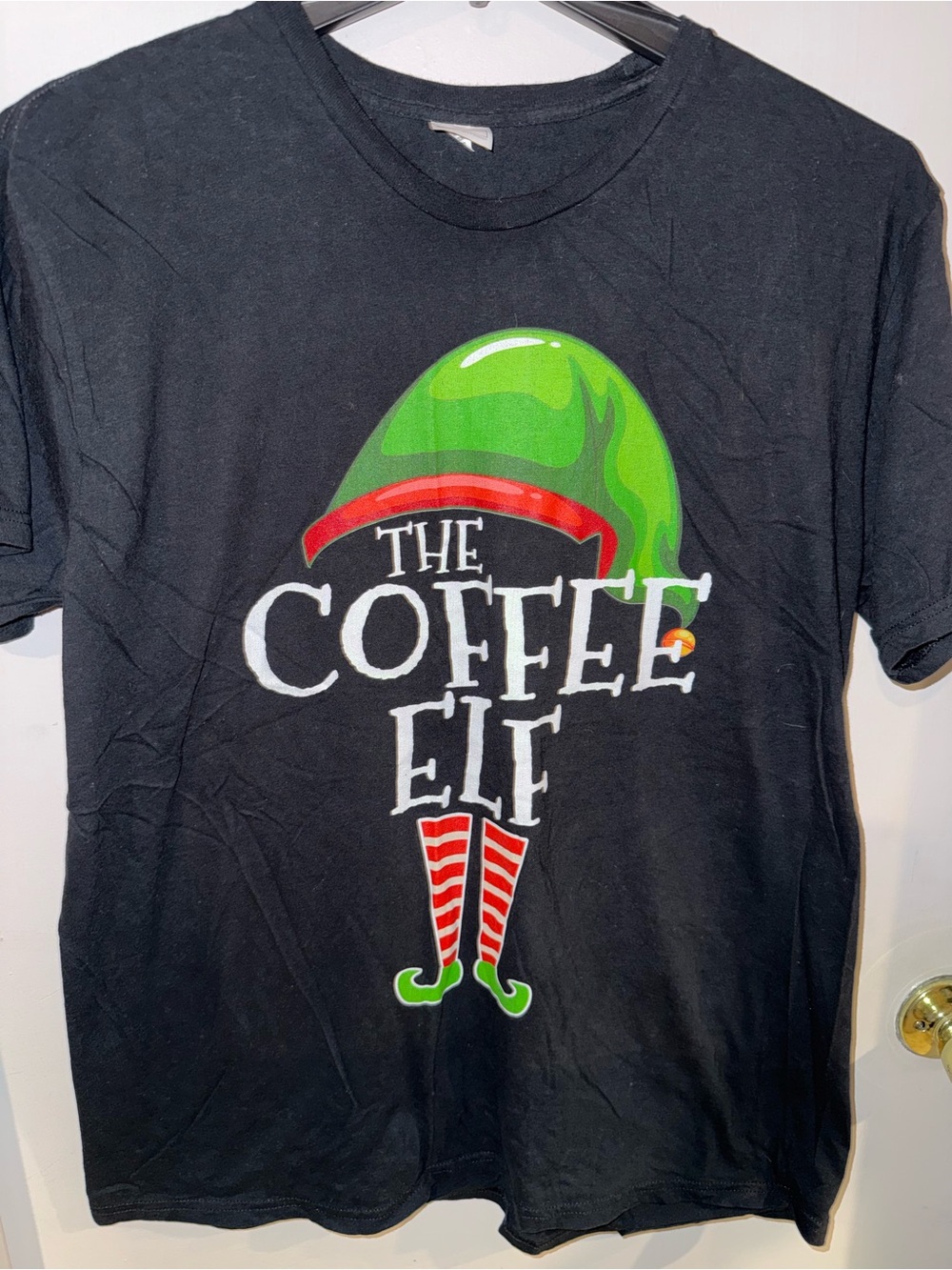 The Coffee Elf Graphic Tee - Black/Green Mens XL Holiday Short Sleeve T-Shirt